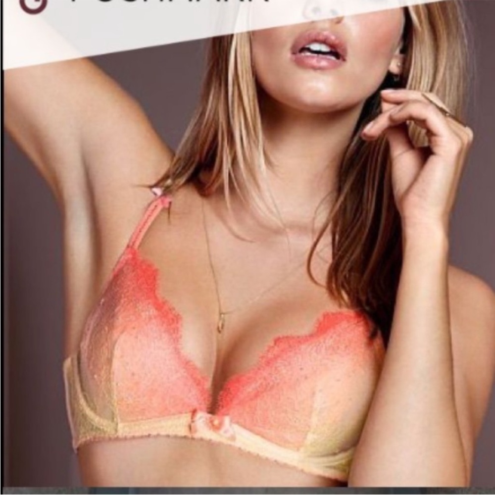 Victoria's Secret very sexy neon pink and yellow unlined plunge 32D bra